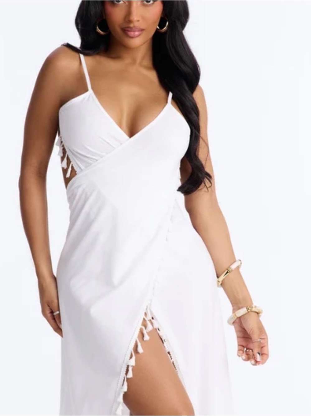 FashionNova Feel The Breeze Tassel Trim Maxi Swim Cover Up Dress - Small
